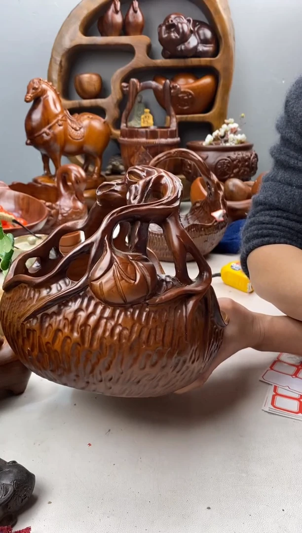 香樟木A28精品南瓜提篮/尺寸22*21*22