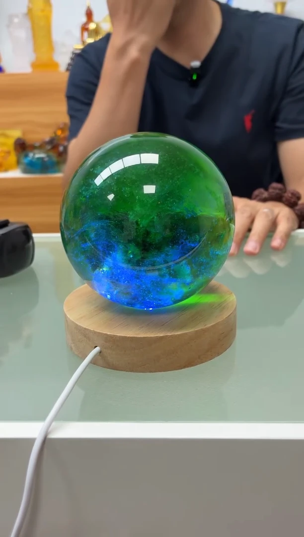 琉璃手工艺品星空转运球绿色10公分