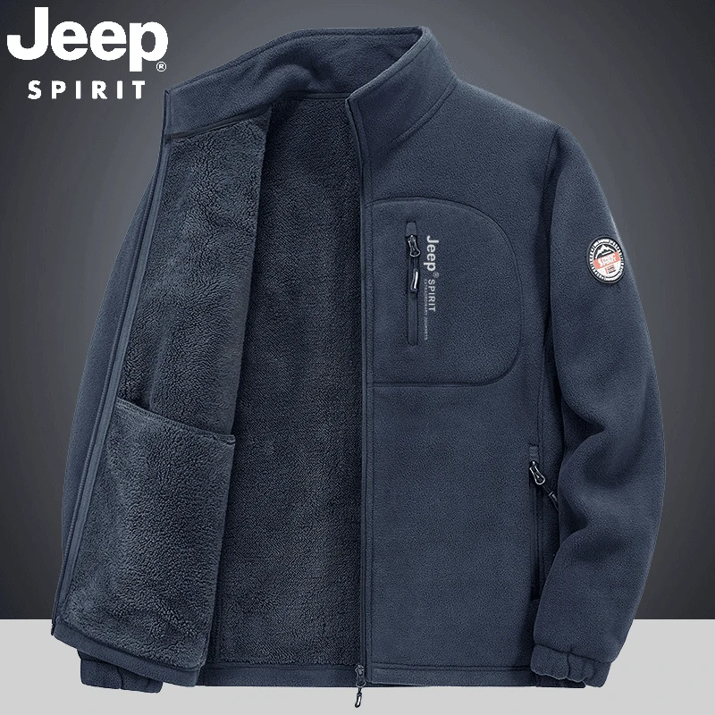 JEEP吉普男士冬季新款摇粒绒抓绒衣潮流休闲加绒保暖加厚棉衣外套