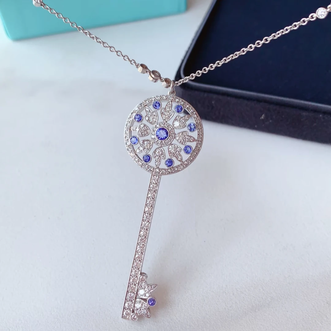 99新 Tiffany & Co./蒂芙尼 小花6珊钥匙超大号蓝宝石项链 6.6cm