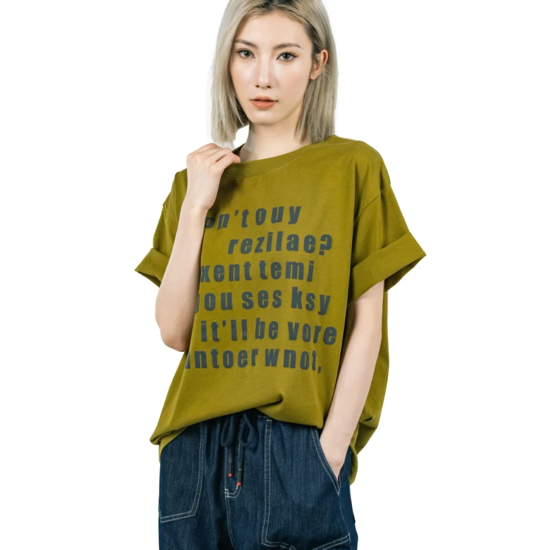 2345-SF薄荷绿短袖夏季休闲时尚潮流设计师圆领双纱女装短袖女t恤