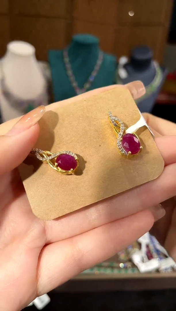 耳饰银S925镶嵌红宝石耳饰