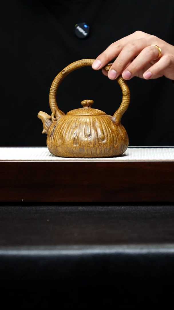 茶壶紫砂宜兴紫砂 南瓜提梁 龙骨金砂 苏勇 h572