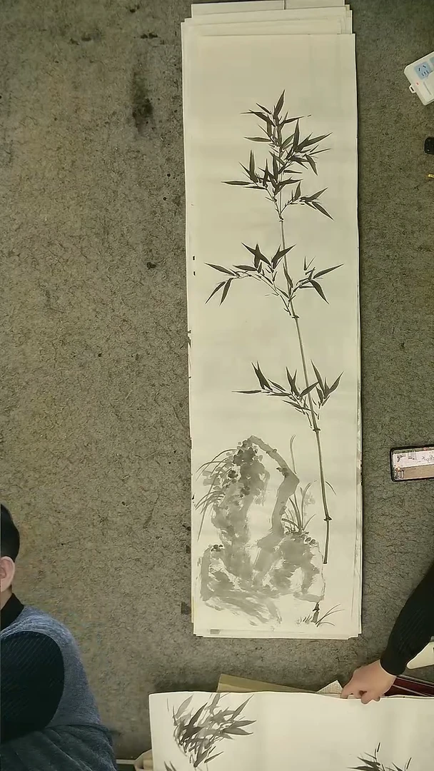 国画四尺对开  墨竹条屏 34*138cm