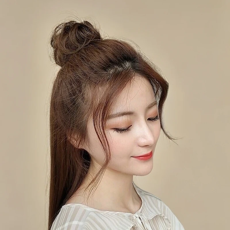 全真发假发直发圈气质女神时尚迷你可爱小丸子真发髻懒人盘发神器