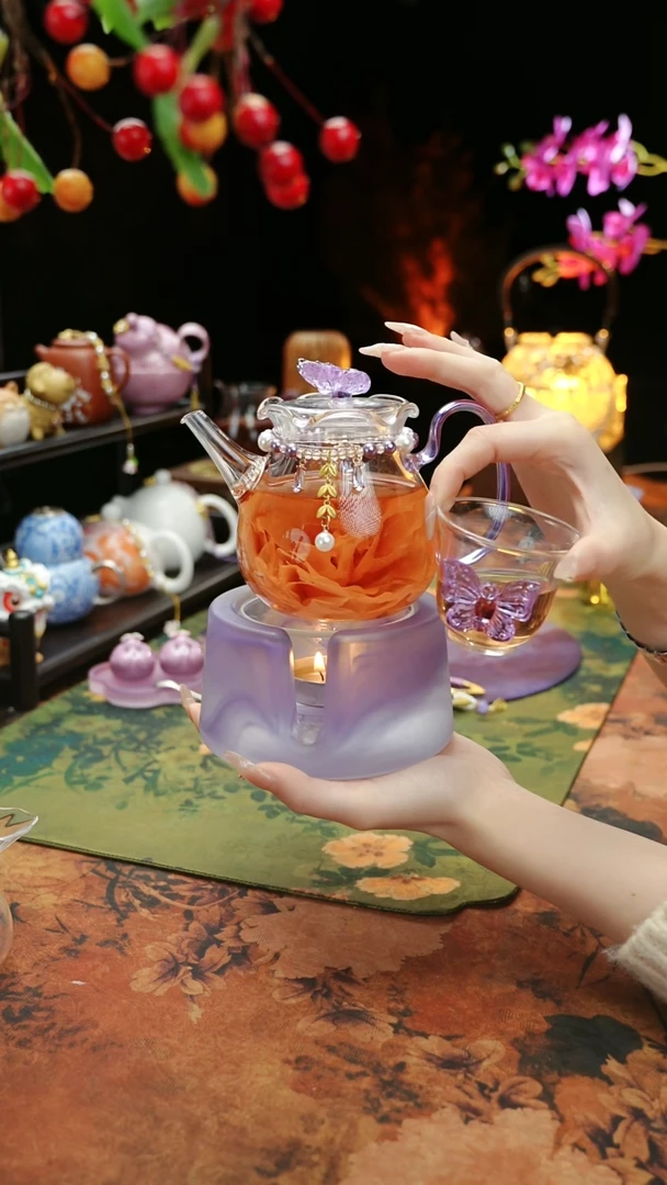 【闪购商品】紫色温茶台+茶壶+链子+杯子