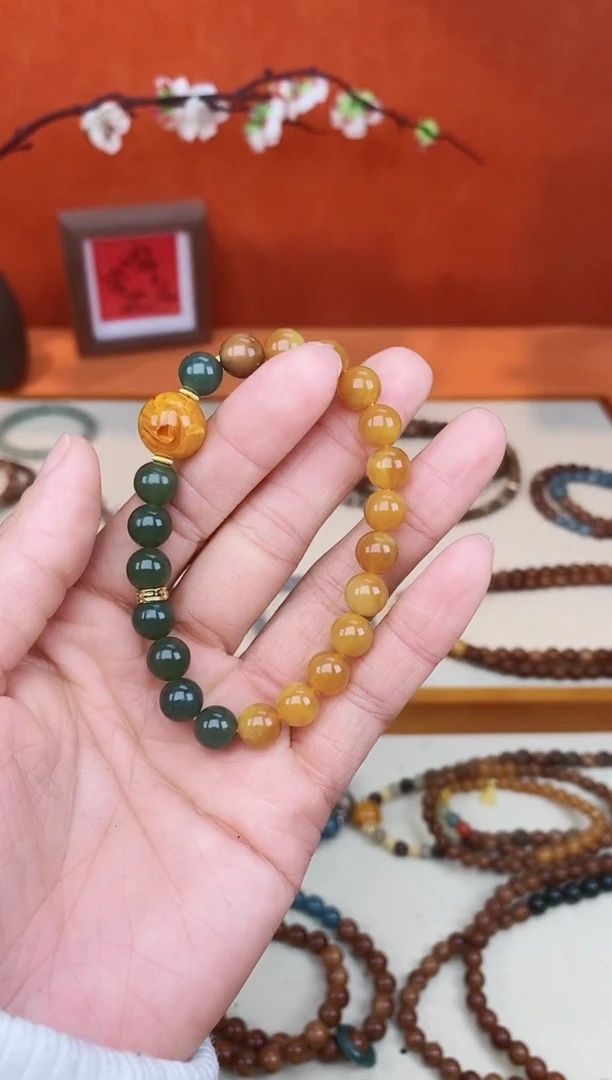 【闪购商品】和田玉手链未镶嵌08单圈搭配老蜡