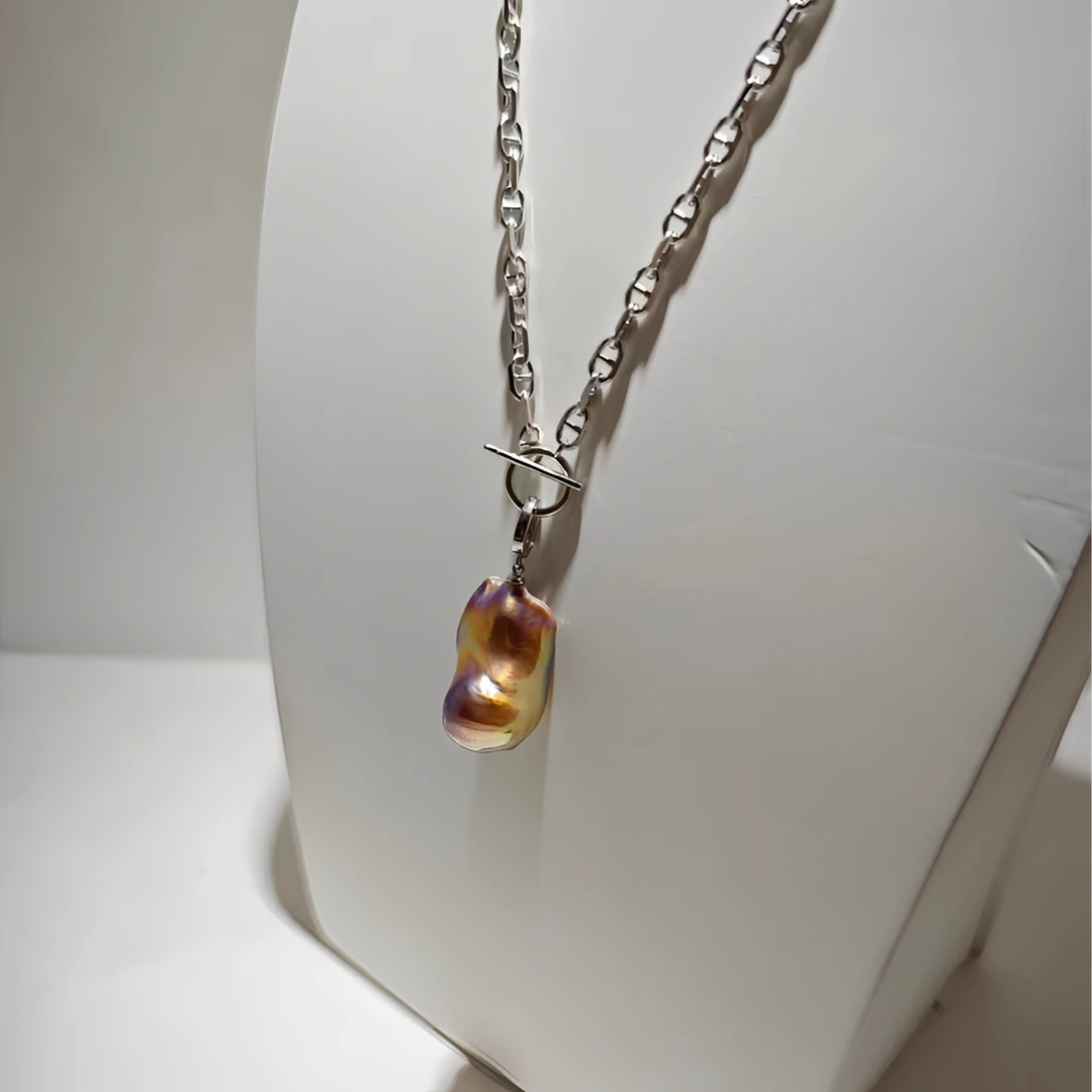 天然特选克旭“大女王”炫彩吊坠 淡水有核紫色炫彩巴洛克