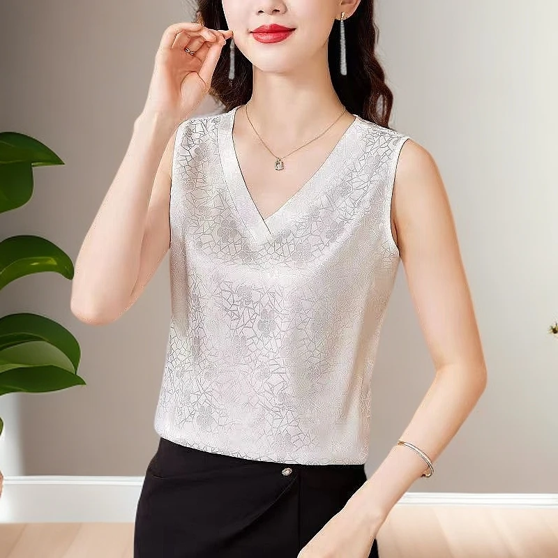 2025精美提花吊带背心女外穿夏季打底内搭V领洋气宽松大码上衣