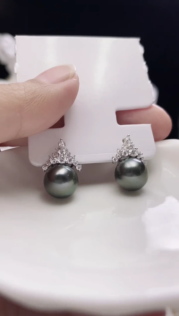 银S925镶嵌耳钉海水珍珠大溪地珍珠耳钉