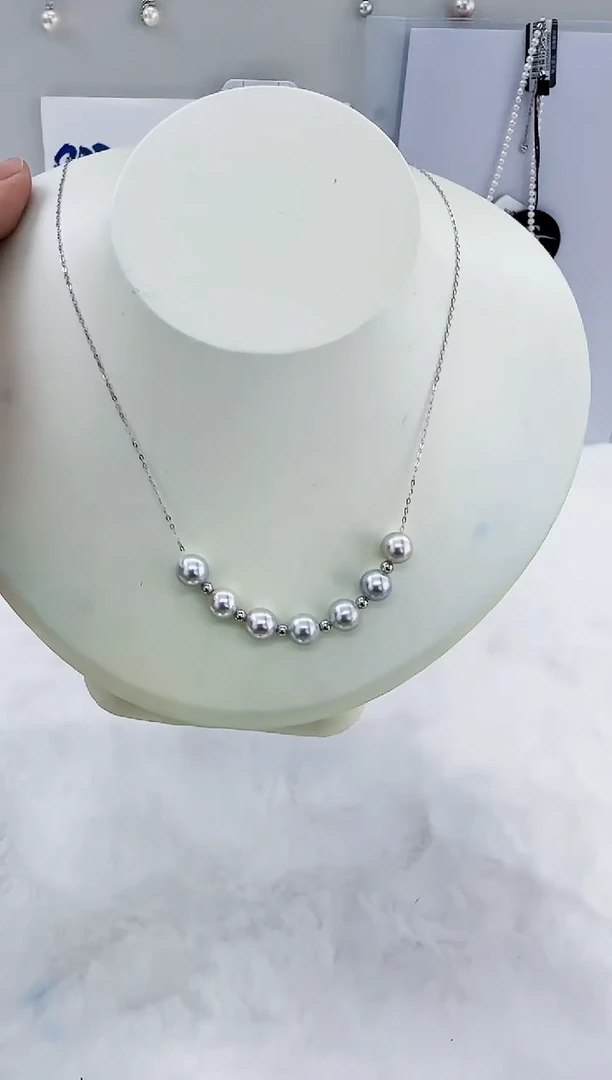 银S925镶嵌海水珍珠DA定位球海水珍珠项链7-8 y318