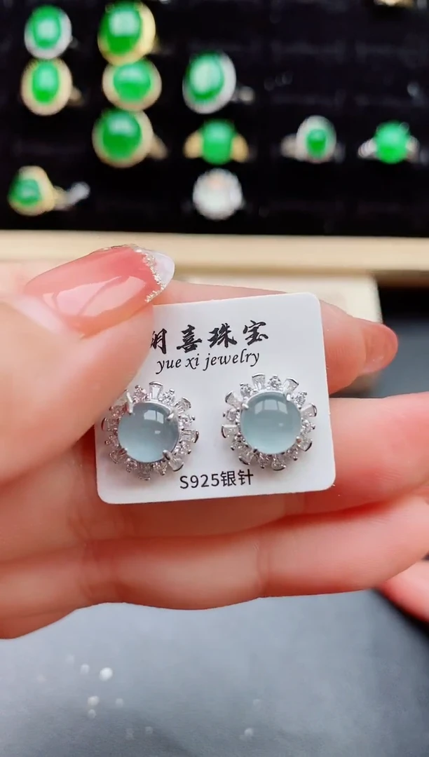 【闪购商品】翡翠耳饰银S925镶嵌58000