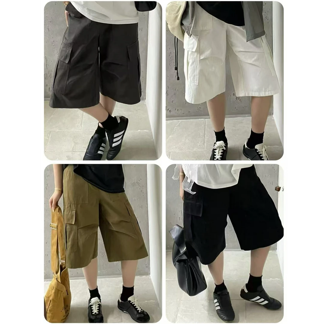 十三行白白-必留款！超舒服褶皱设计五分工装短裤#1350