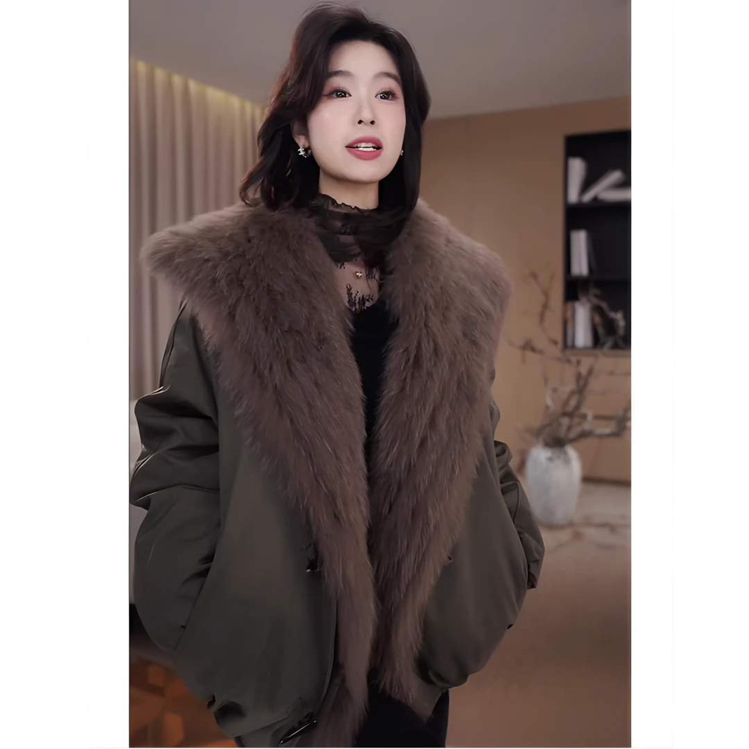 广州琴姐【苍林雪狐】轻奢狐狸毛90白鸭绒羽绒服派克服外套女冬 655