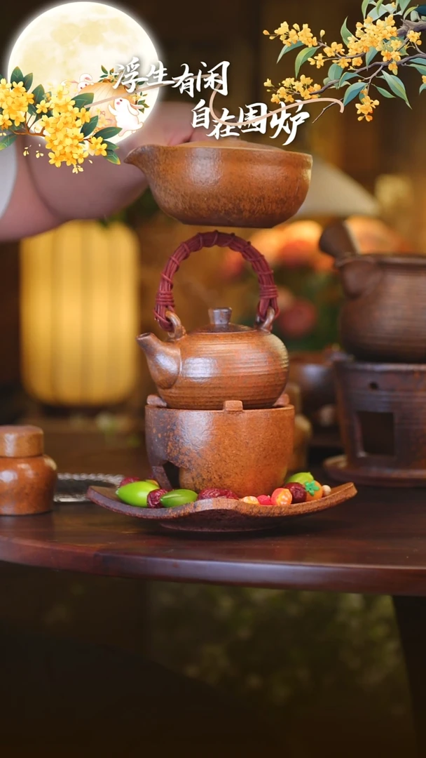 茶壶紫砂荔****橙平底锅侧把壶+瓦片炉+中提梁