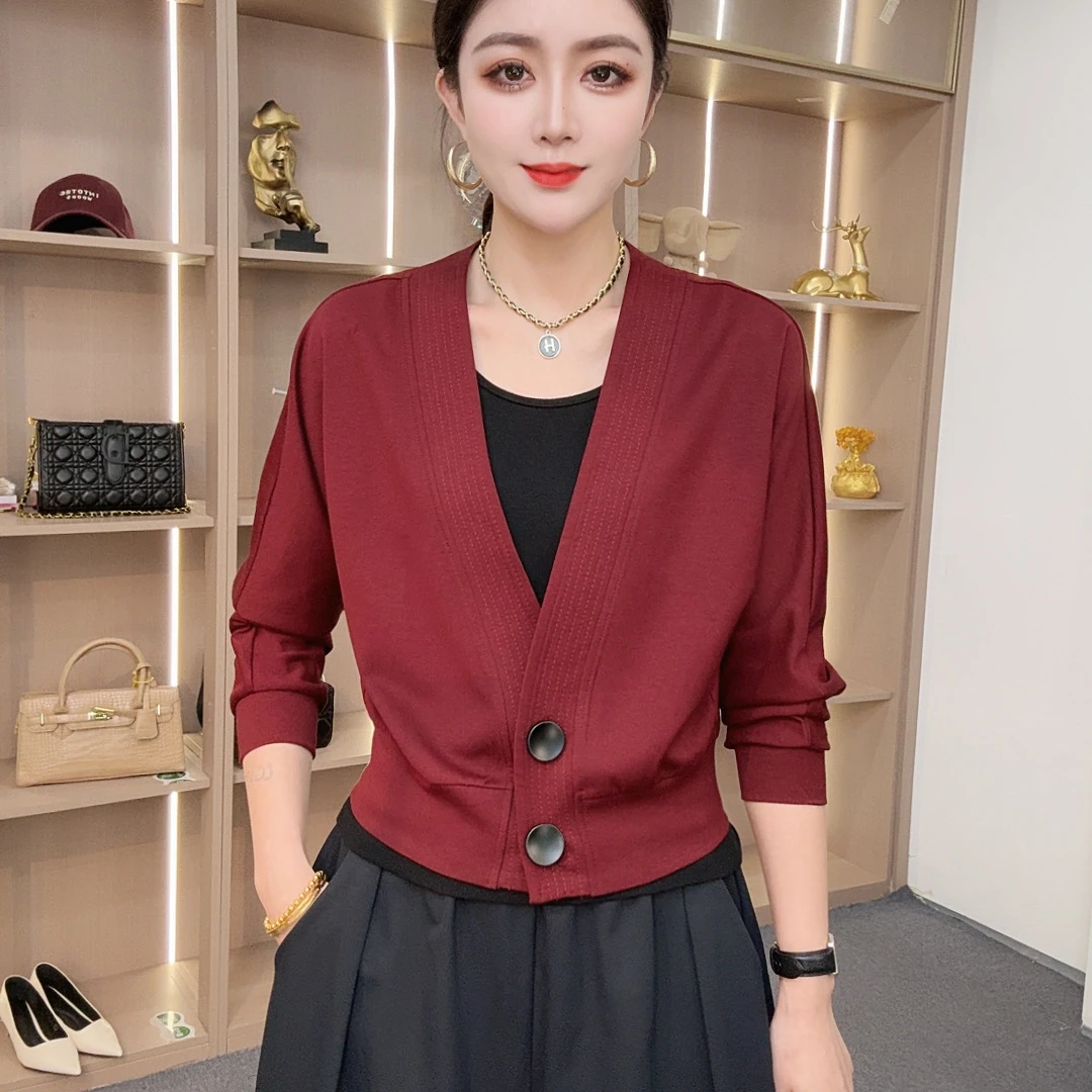 【众帆女装2】668秋季纯色显瘦气质休闲洋气短款百搭长袖女装上衣