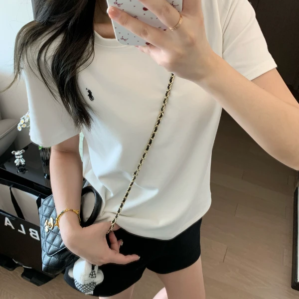 粉丝福利早春新款小马刺绣云朵棉短袖T恤女韩系正肩圆领上衣D1