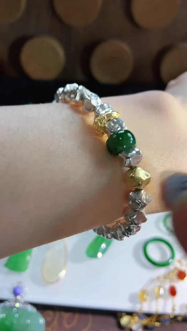 银S925镶嵌手链翡翠手串