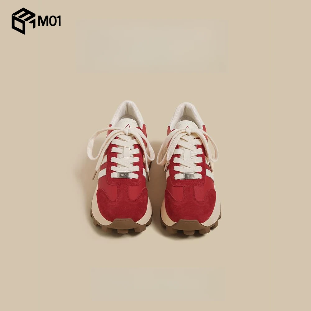 M01厚底阿甘鞋女2025夏季新款小个子增高红色透气运动德训老爹鞋