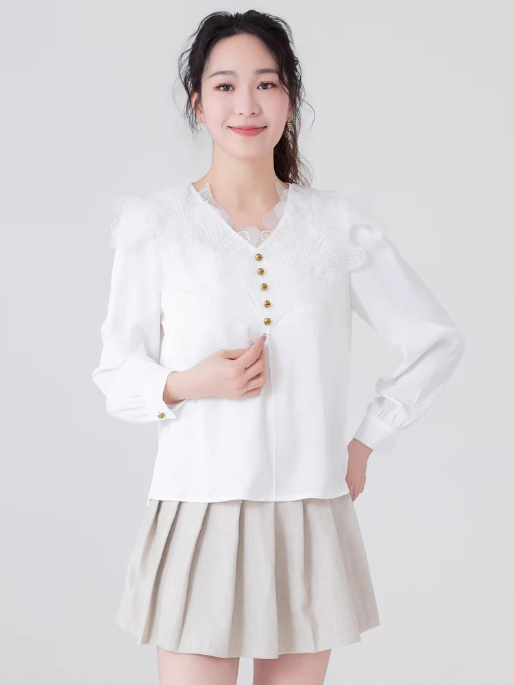 SA 025时尚洋气长袖气质百搭网红薄款春季衬衫上衣白色