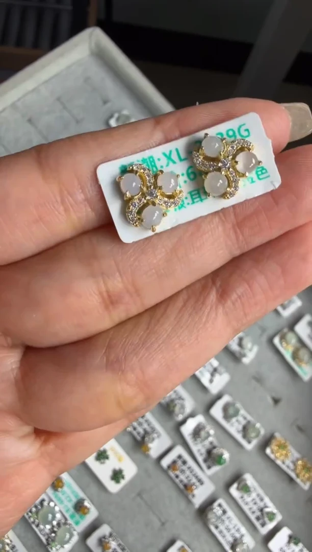 银S925镶嵌戒指翡翠耳饰