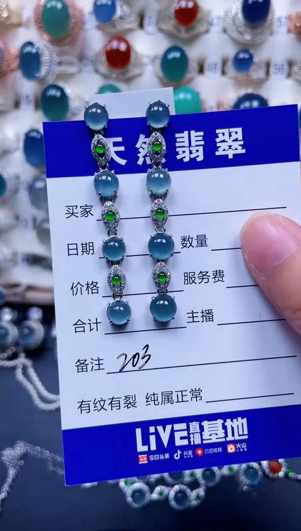 银S925镶嵌翡翠耳饰203