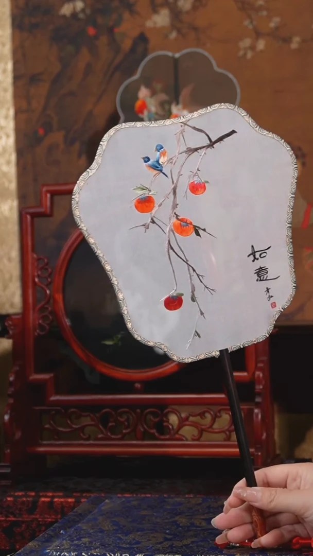 刺绣团扇-双面绣花非遗