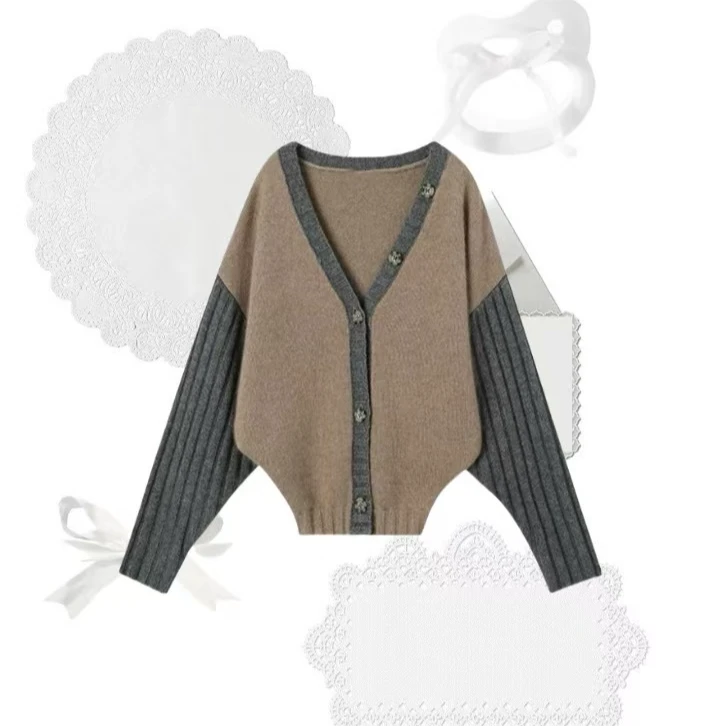 福福-【暮光之城】正倒两穿撞色一字肩开衫毛衣针织外套