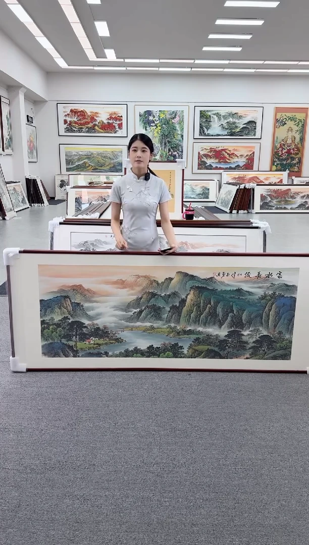 国画手绘  富水长流  219*88