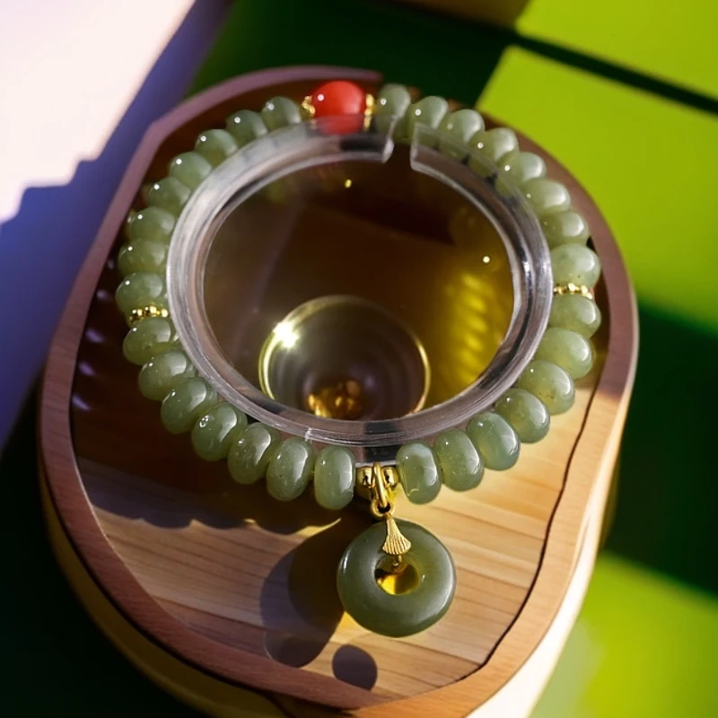 天然和田玉算盘珠8mm手串搭配平安扣手串（多样性发1）HT000460002