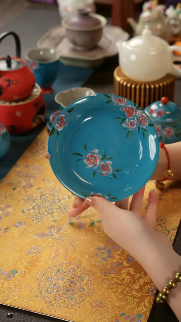陶瓷茶具亮面玫瑰壶承