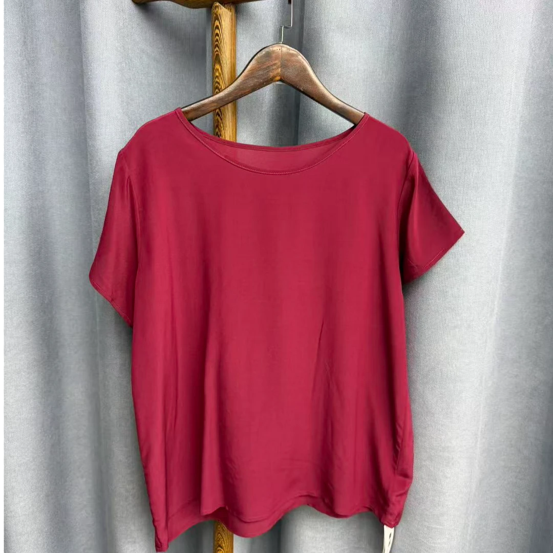 新款休闲时尚圆领桑蚕丝短袖上衣女H798