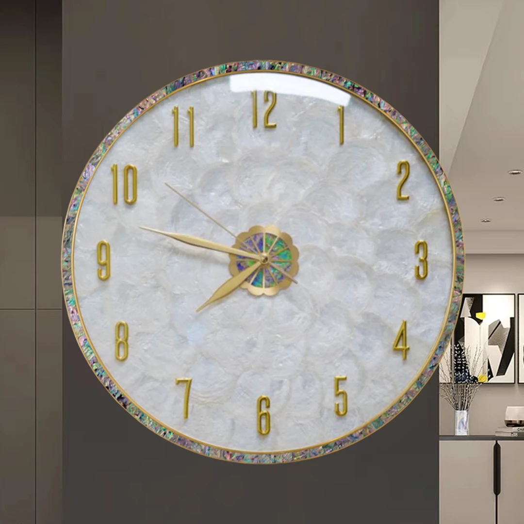 2025爆款海韵碧波贝壳挂钟古铜简约设计装饰客厅卧室挂墙时钟智能