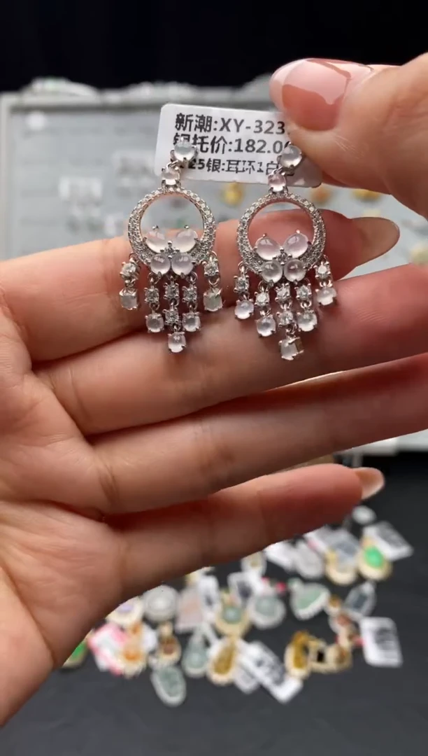 银S925镶嵌戒指翡翠天然A货翡翠