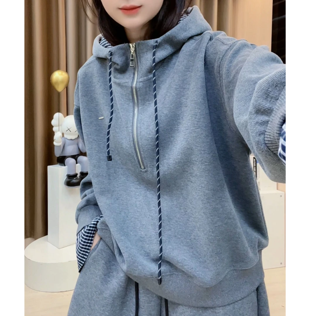 2025秋款女装宽松新款拉链高领连帽卫衣套头长袖上衣女B226