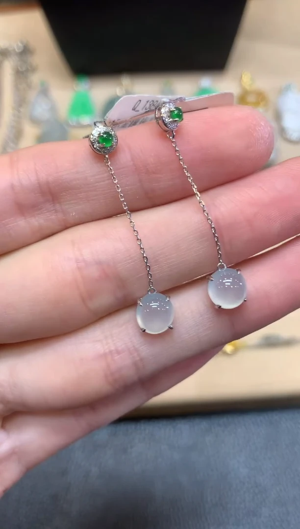 翡翠18K金镶嵌耳饰蛋面【无服务费】