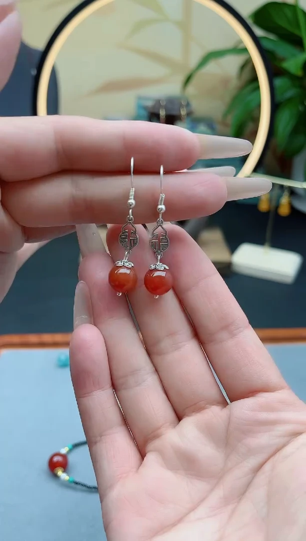 玛瑙/玉髓耳饰银S925镶嵌350
