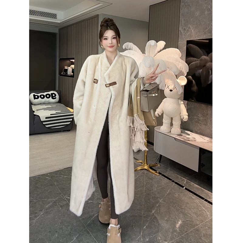 【琳琳】2024新款秋冬季慵懒风长款外套女加厚仿水貂毛环保大衣8870