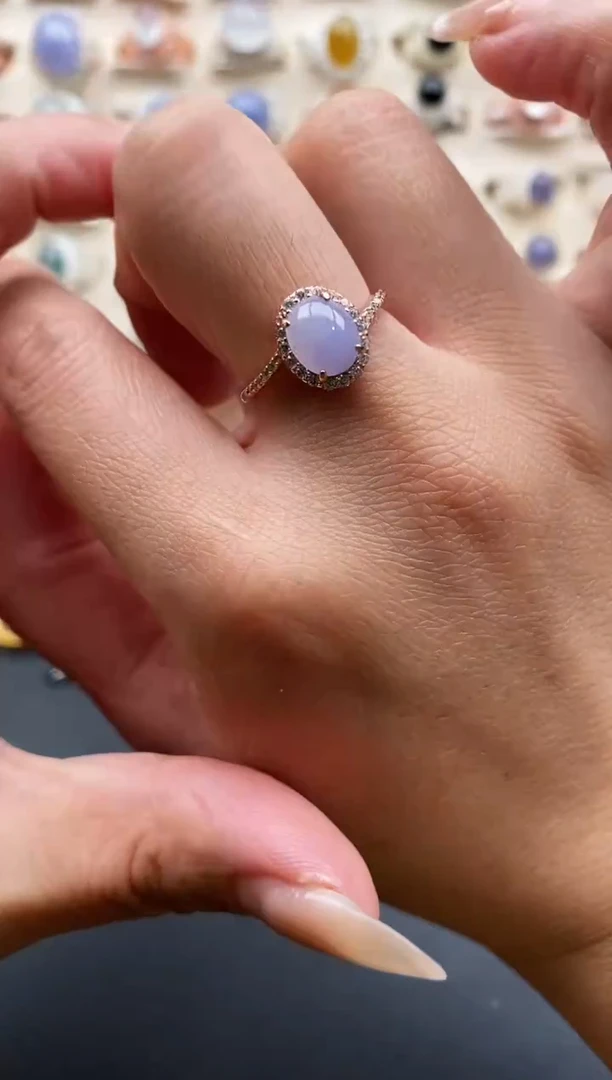 银S925镶嵌戒指翡翠缅甸天然A货翡翠1 7-6