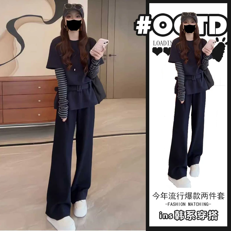 休闲运动套装女春秋2025年新款韩版时尚宽松显瘦高腰阔腿裤两件套