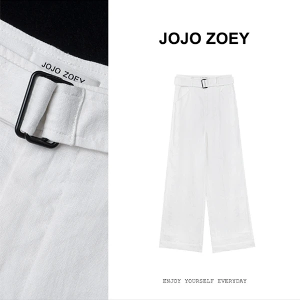 JOJO ZOEY【清仓NO退换】白色回忆~百搭显瘦纯白亚麻牛仔裤kz-5335