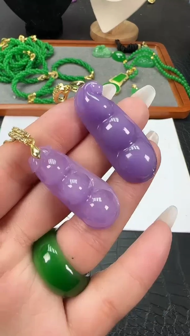 未镶嵌翡翠耳饰紫翡福豆吊坠