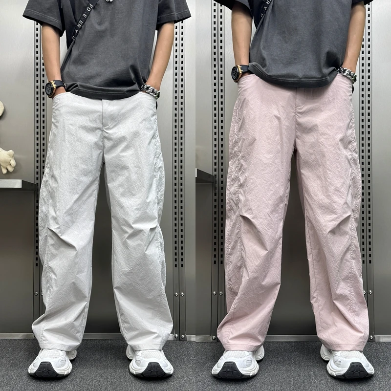 护鲸团冰丝速干长裤2025夏季新款休闲裤潮流男士夏季冰丝开叉长裤