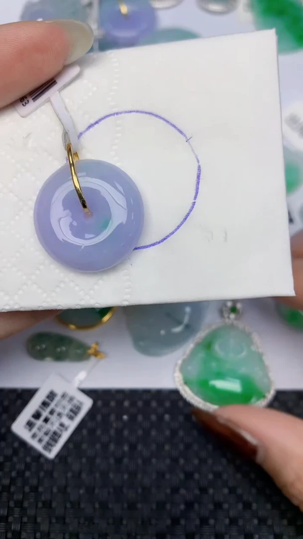 颈饰18K金镶嵌翡翠天然缅甸翡翠a货百元以上9元证书费自理