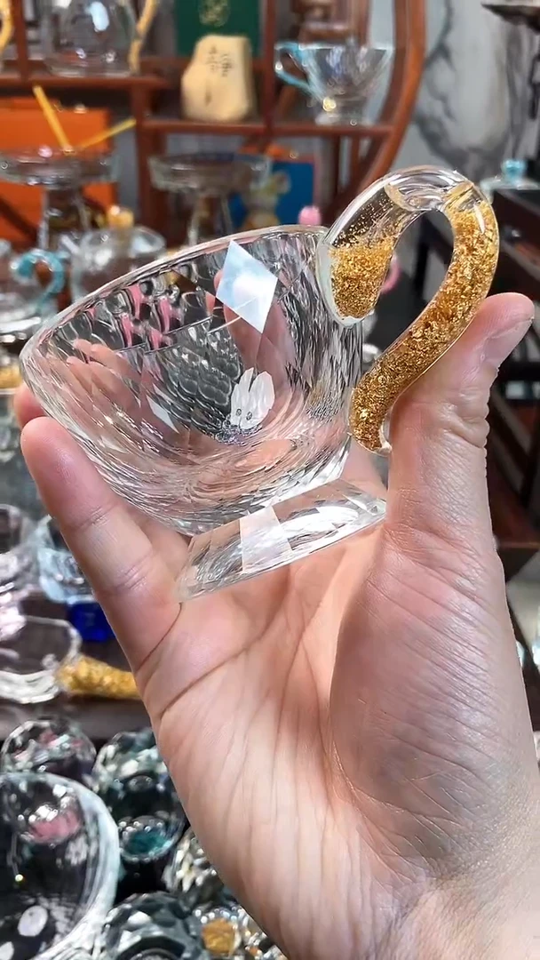 【闪购商品】玺宴新款水晶高底咖啡杯金箔