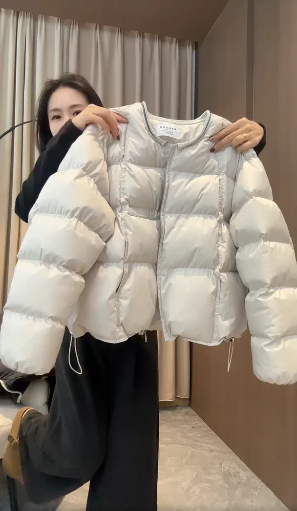 【现货】2025冬季高级感圆领棉服爆款时尚洋气保暖宽松加厚短款外套