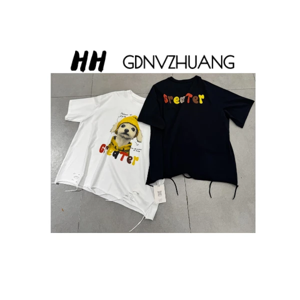 【红红甄选】02-2503原单欧时尚小狗破边T恤