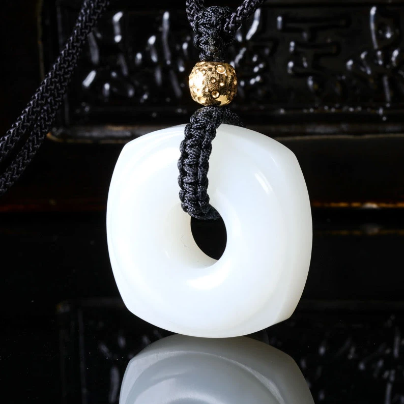 【意婵】《久念》30mm典藏级顶俄高白羊脂白玉平安扣项链18K金-913238