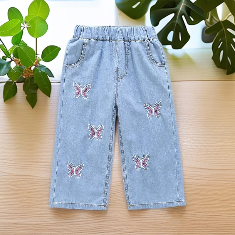 女童天丝牛仔裤夏季薄款小女孩休闲直筒防蚊裤宝宝洋气阔腿裤女童