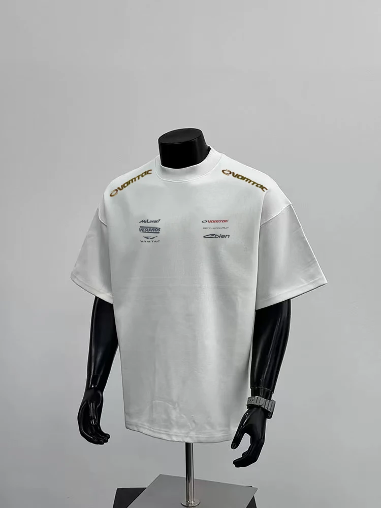 男士夏季新款潮牌美式重磅300G短袖T恤男宽松休闲百搭t时尚赛车服